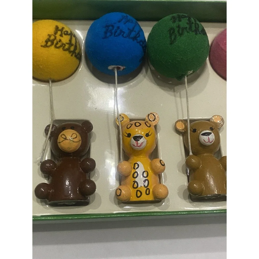 6 Vintage 70's ENESCO Birthday Celebration Animal Figurines w/Balloons Orig Box